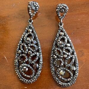 Brilliant Teardrop Dangle Earrings - Silver Tone